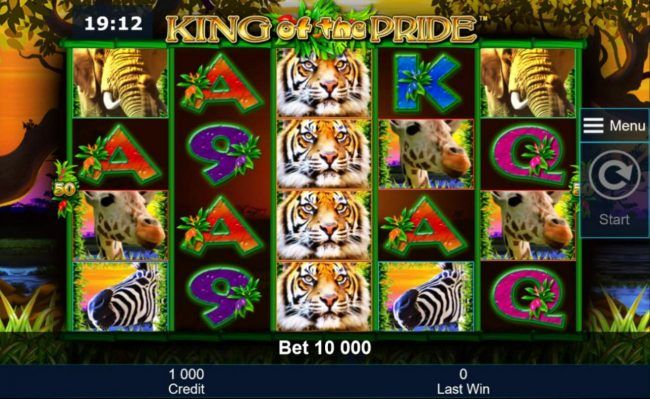 A safari themed main game board featuring five reels and 50 paylines with a $200,000 max payout