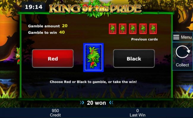 Gamble Feature - To gamble any win press Gamble then select Red or Black.