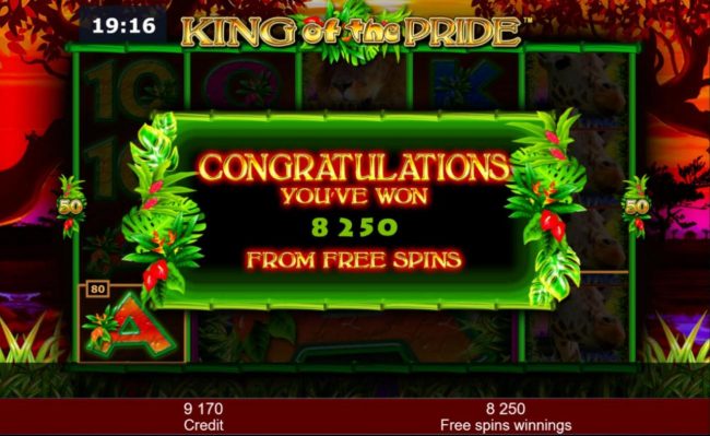 An 8,250 jackpot awarded after playing the free games bonus feature.