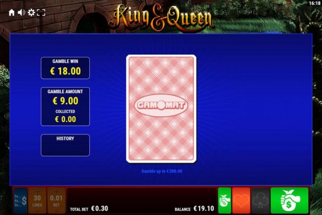 Gamble Feature - To gamble any win press Gamble then select Red or Black.