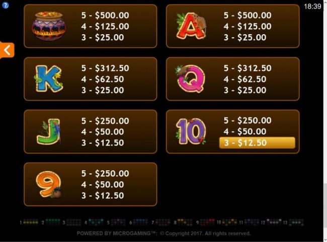 Low value game symbols paytable