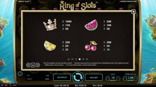 High value slot game symbols paytable