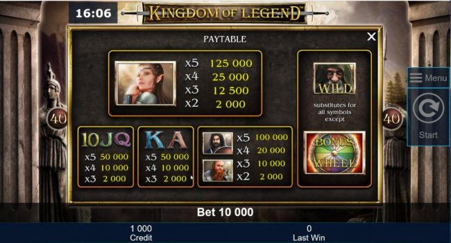 Slot game symbols paytable featuring mythical themed icons.