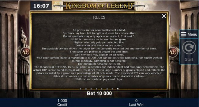 General Game Rules - The theoretical average return to player (RTP) is 95.15%.