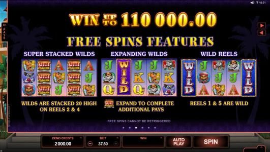 Win up to 110,000.00 Free Spins Features - Super Stacked Wilds, Expanding Wilds and Wild Reels