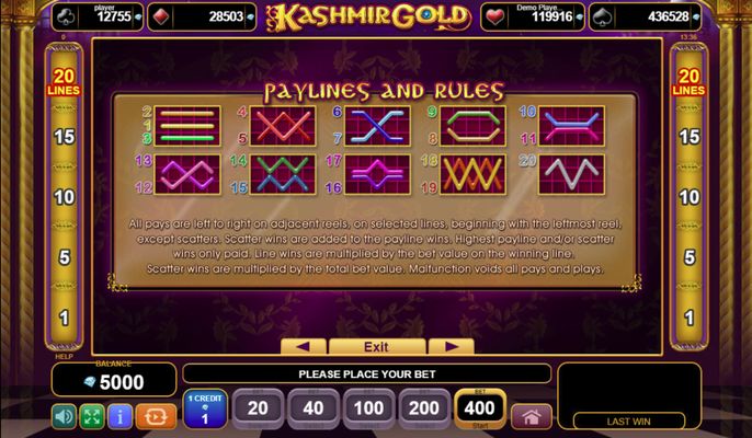 Kashmir Gold :: Paylines 1-20