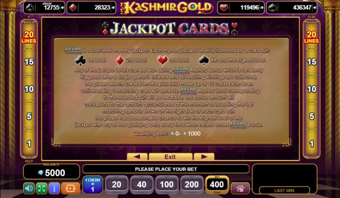 Kashmir Gold :: Jackpot Rules