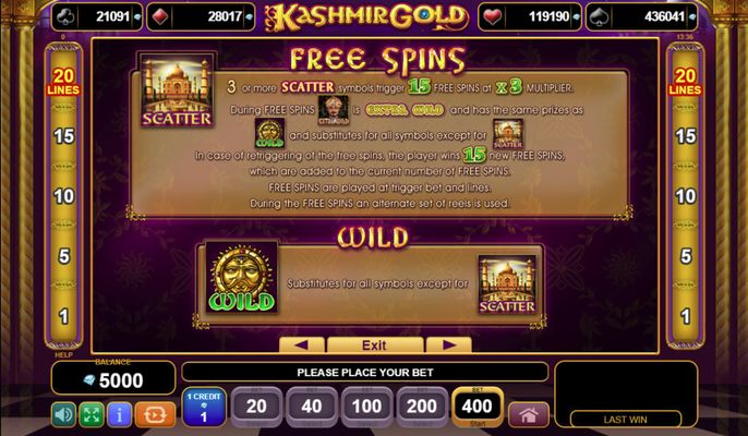Kashmir Gold :: Free Spins Rules