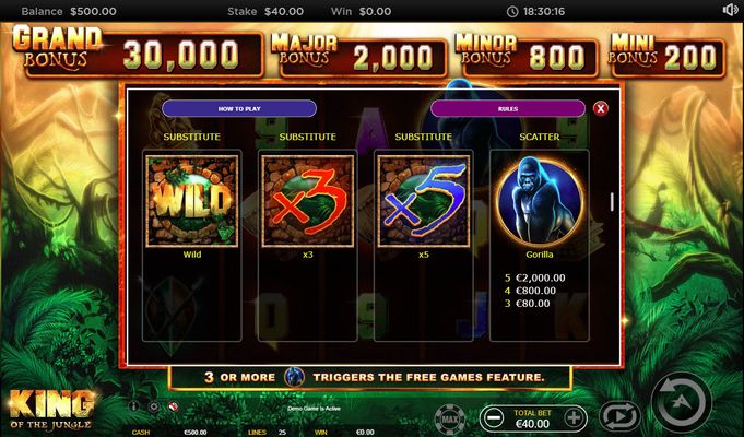 King of the Jungle :: Free Spins Paytable