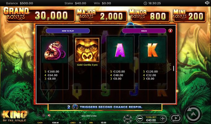 King of the Jungle :: Free Spins Paytable