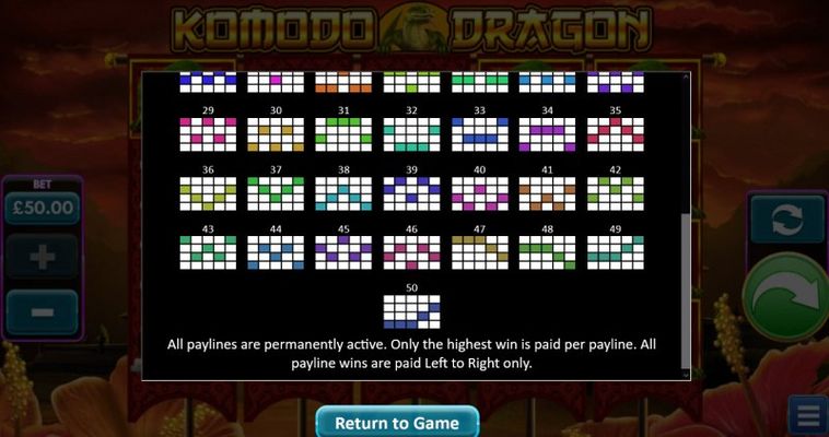 Komodo Dragon :: Paylines