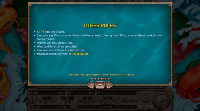 General Game Rules - Maximum win per paid spin is 2,500,000.