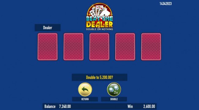 Beat The Dealer - Double or Nothing Gamble Feature Game Board - Select a card that is higher than the dealers for a chance to double your winnings.