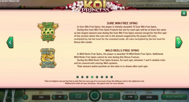Sure Win Free Spins and Wild Reels Free Spins game rules