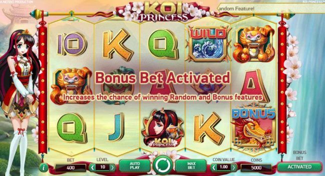 Activating the Bonus Bet increases the chance of winning Random and Bonus Features