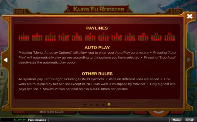 General Game Rules and Payline Diagrams 1-12