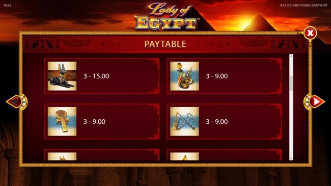 Medium Value Slot Game  Symbols Paytable.