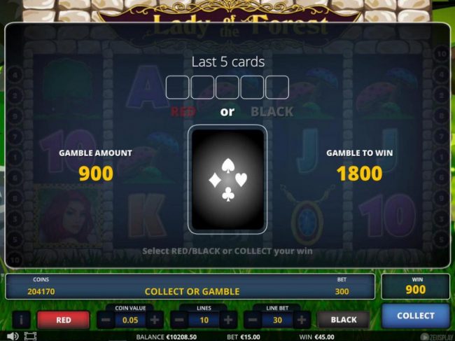 Gamble Feature - To gamble any win press Gamble then select Red or Black.