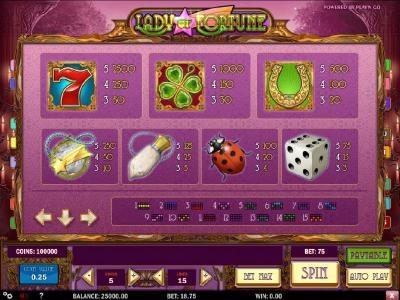 Slot game symbols paytable and payline diagrams