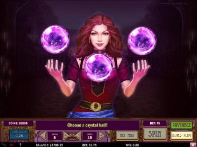 Bonus round gameboard - choose a crystal ball and reveal your prize.