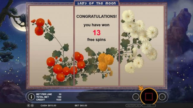13 free spins awarded as a result of landing 3 weeping willow scatter symbols