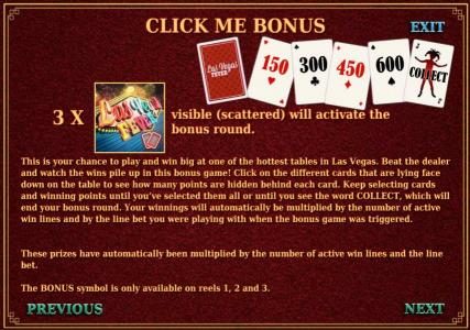 click me bonus game rules