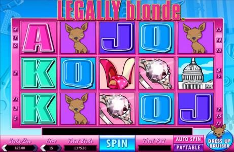 Main game board featuring five reels, 15 paylines and a $50,000 max payout