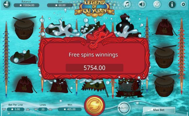 Total free spins bonus payout 754 credits