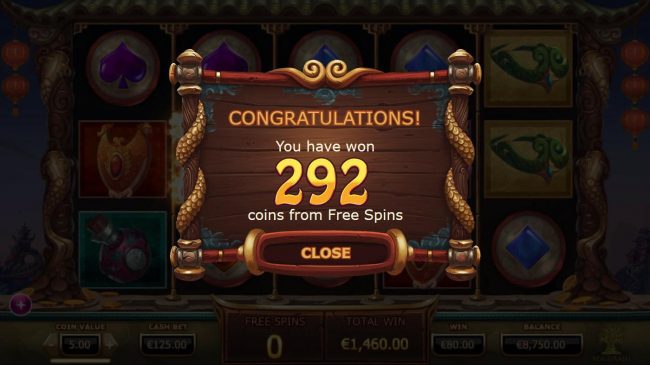 Free Spins feature pays out a total of 292 coins.