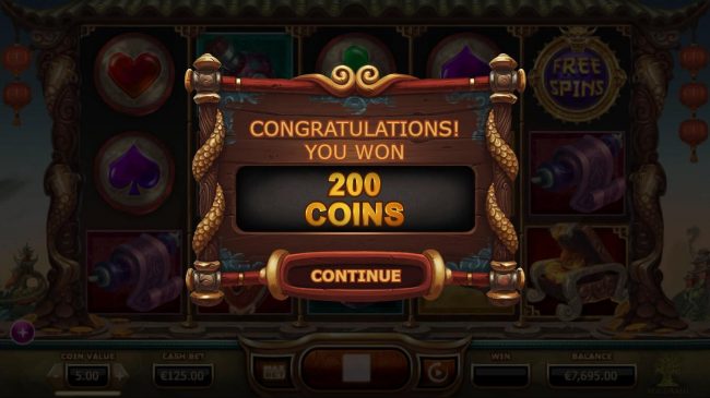 Treasure chest awards a 200 coin prize award.