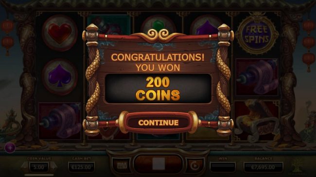 Treasure chest awards a 200 coin prize award.