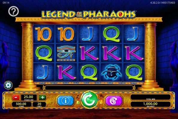 Main game board featuring five reels and 20 paylines with a $250,000 max payout.