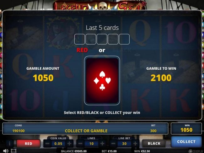 Gamble Feature - To gamble any win press Gamble then select Red or Black.