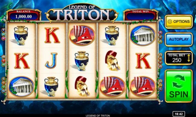Main game board featuring five reels and 20 paylines with a $250,000 max payout.