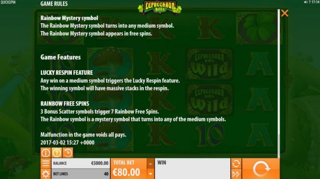 Lucky Respin Feature and Rainbow Free Spins Rules