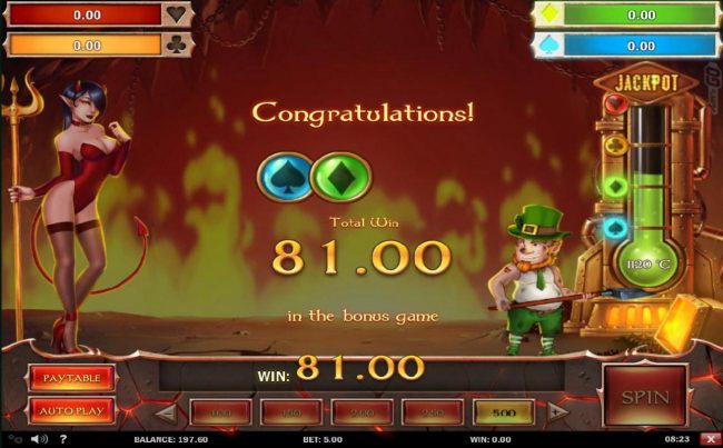 Two jackpots awarded during the Infernal Bonus game.