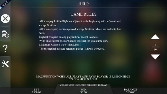General Game Rules - The theoretical Return-To-Player (RTP) is 96.028%.