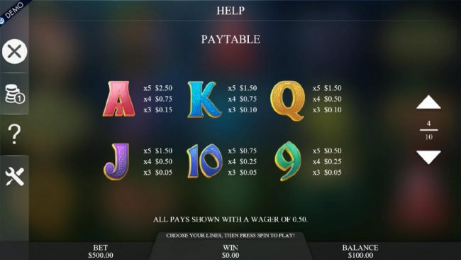 Low value game symbols paytable