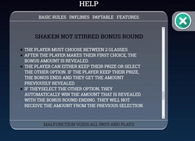 Shaken Not Stirred Bonus Feature Rules