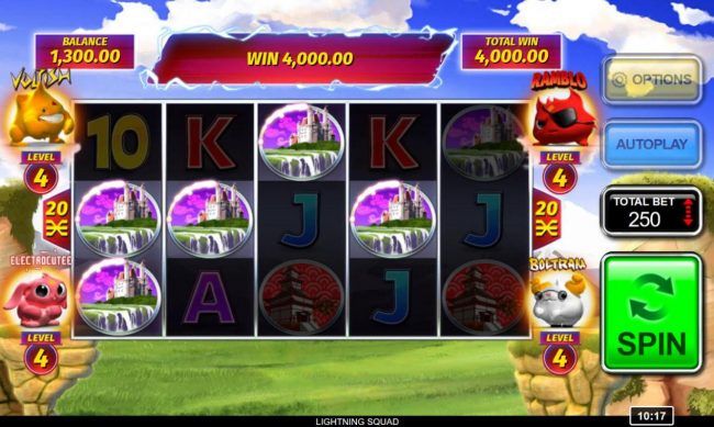 Castle symbols form multiple winning paylines triggering a 4,000.00 jackpot win