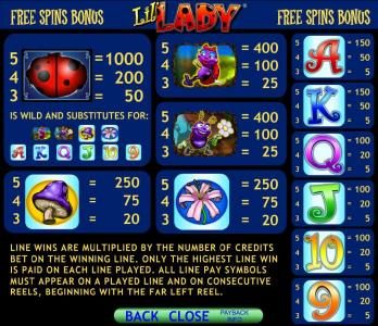 free spins bonus paytable