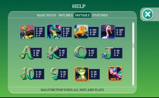 Slot game symbols paytable