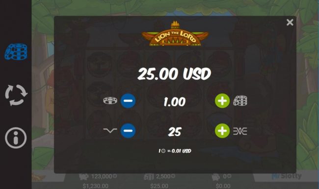 Click on the side menu button to adjust the lines played or coin size.