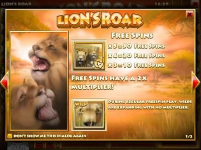 Free Spins have a 2x multiplier. During regular free spin play, wilds are expanding with no multiplier