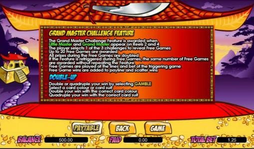 grand master challenge feature and double-up