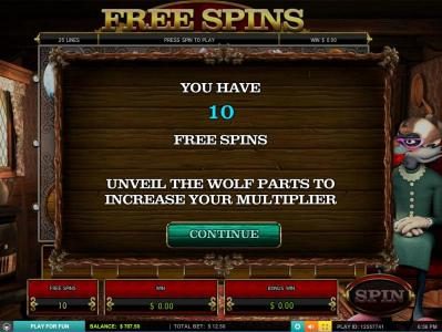 10 free spins have been awarded.
