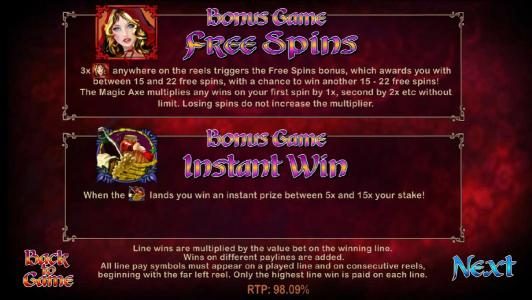 bonus game free spins and bonus game instant win game rules