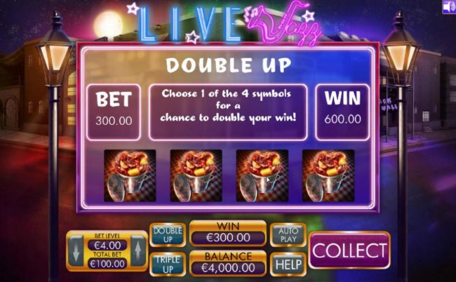 Double Up - Choose 1 of the 4 symbols for a chance to double your win!