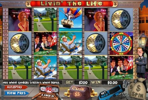 Main game board featuring five reels based on a life of luxury theme, and 40 paylines with a $200,000 max payout
