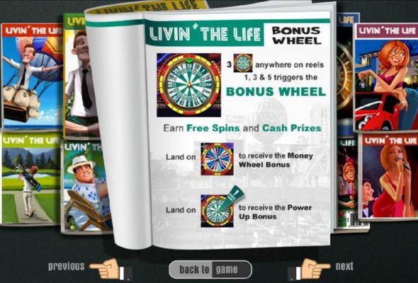 Three bonus wheel scatter symbols anywhere on reels 1, 3 and 5 triggers the Bonus Wheel Feature. Earn free spins and cash prizes.
